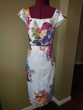 Monsoon White Midi Dress Floral Print - 8